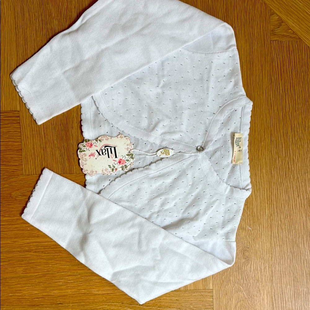 NWT White Cropped Cardigan, Sz 9 (134 cm)